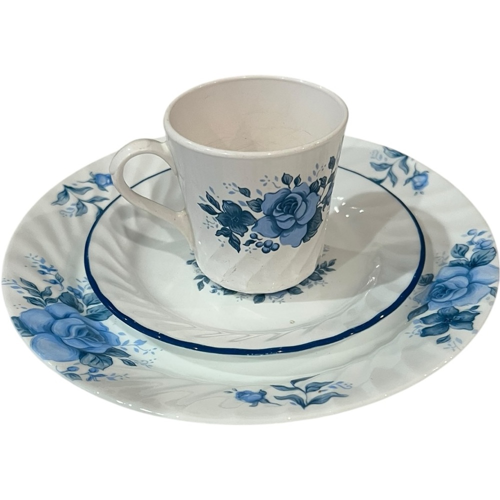 Vintage Corelle Blue Velvet Blue Rose Set